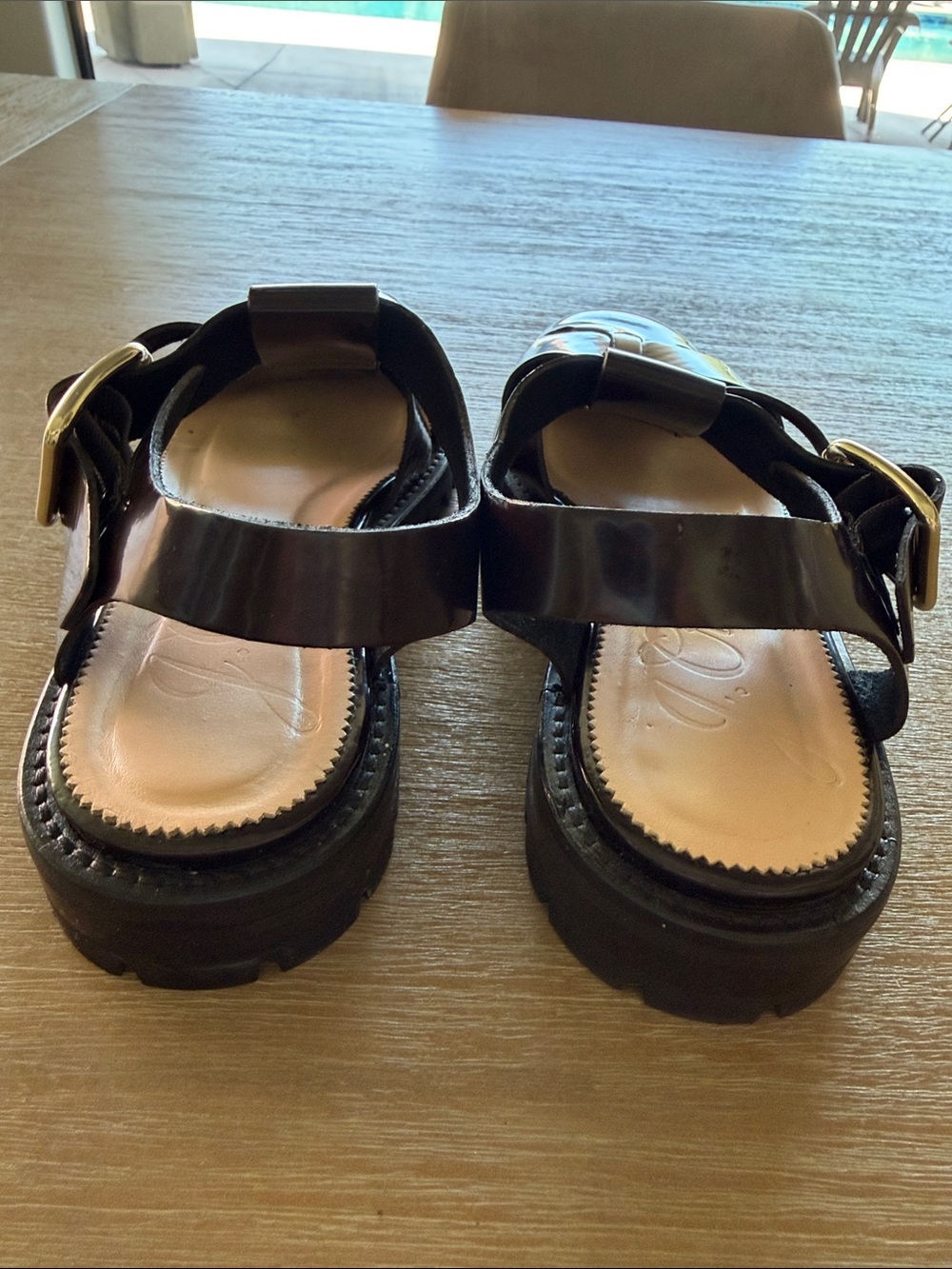 J. Crew Women's Dark Brown Patent Fisherman Sandals with Gold Buckle. Women’s 8 - Picture 6 of 11